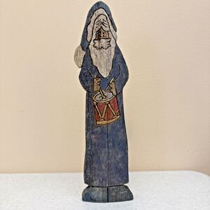 Hand Painted Rustic Wood Santa Claus Playing Drum Christmas Decoration Figurine